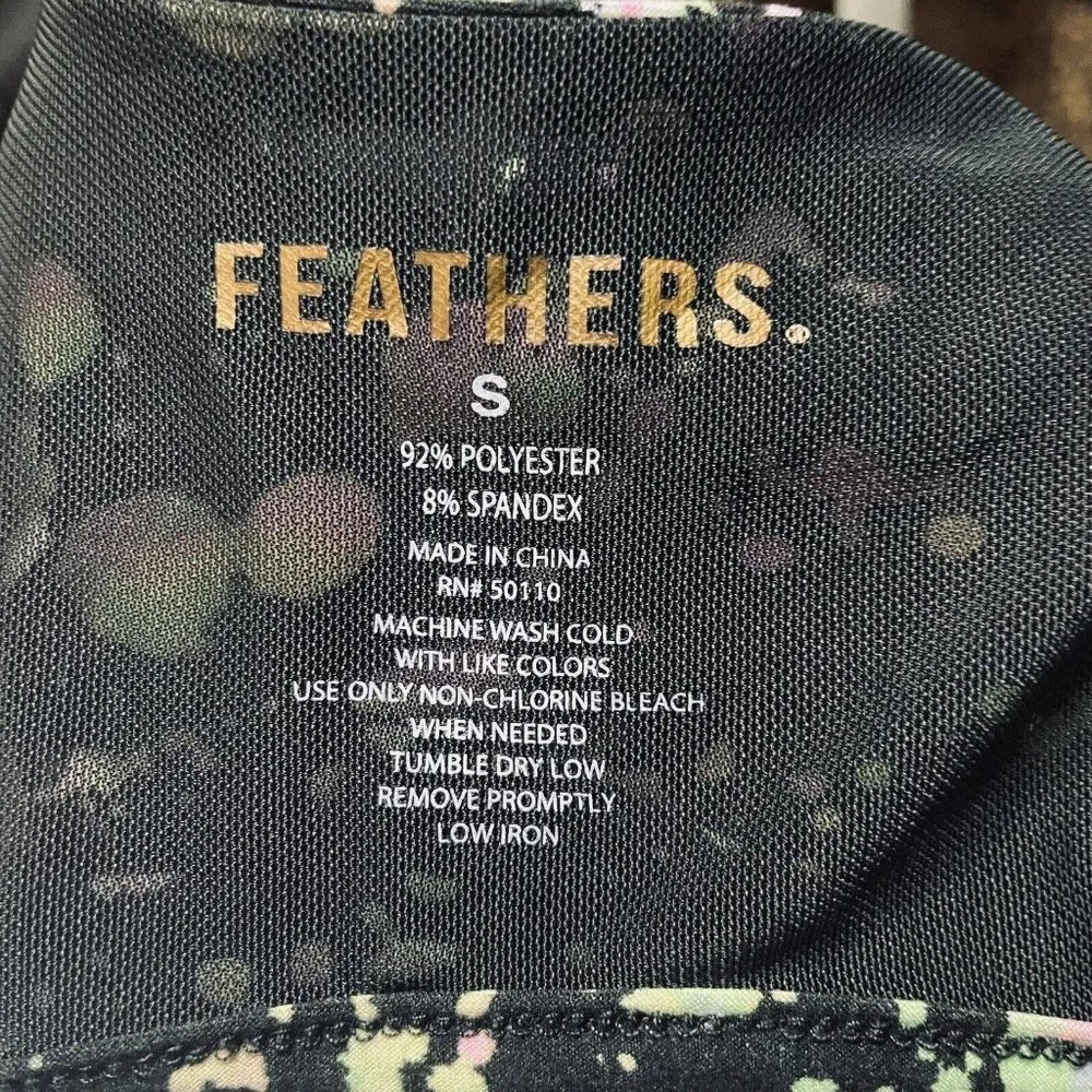 Feathers Women's Black & Neon Splatter Print Cropped Tank, Mesh & Fabric Sz S - Picture 9 of 10